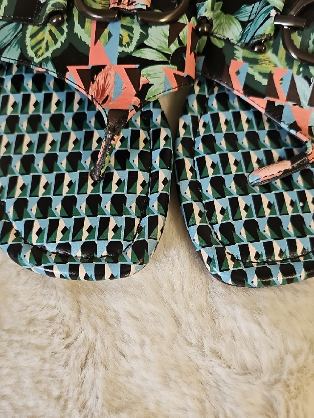 Donald J. Pliner Floral Print Slide Sandals in Black, Green and Pink - Picture 6 of 7